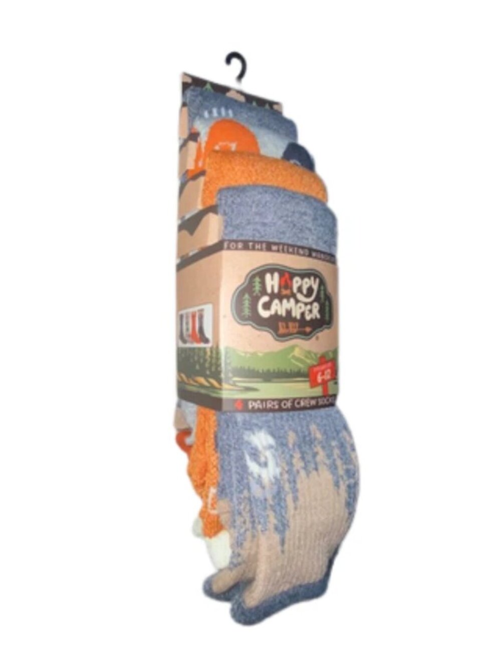 Happy Camper 4 Pair Sloth Going Camping Theme Men's Novelty Crew Socks - Picture 3 of 7